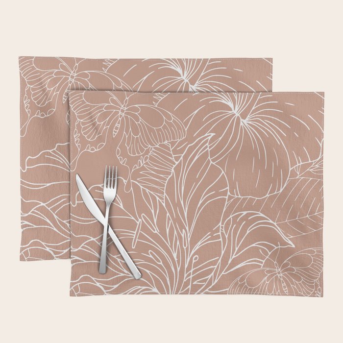 Floral, Butterfly Art, Line Drawing, Terracotta Placemat Gallery Image 1