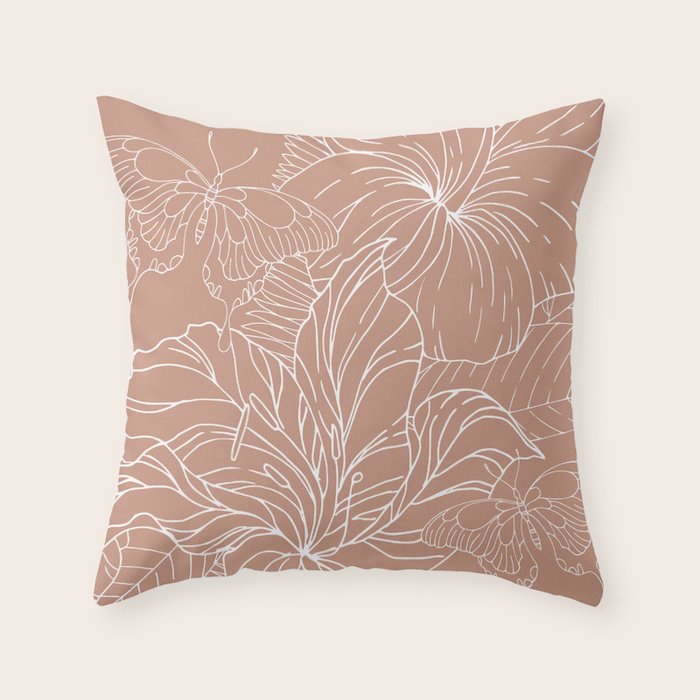 Floral, Butterfly Art, Line Drawing, Terracotta Throw Pillow Gallery Image 6
