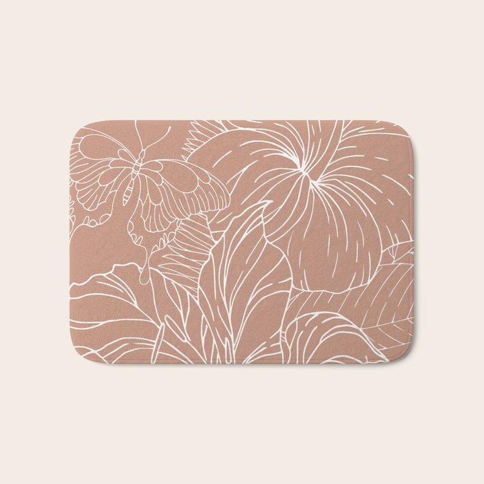 Floral, Butterfly Art, Line Drawing, Terracotta Bath Mat Gallery Image 1
