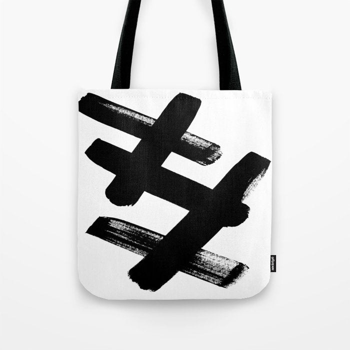 X Black & White Minimalist Abstract Mid century Ink Art Dark Brush Strokes Tote Bag Gallery Image 1