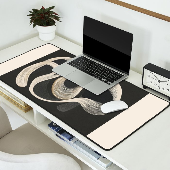 Monochrome Flow - Abstract Line Movement Desk Mat Gallery Image 2