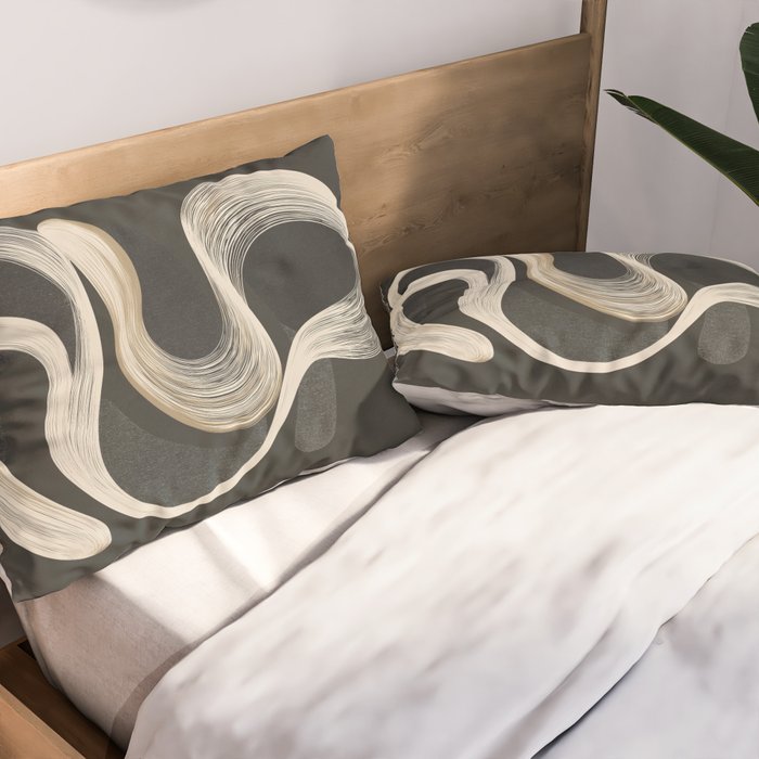 Monochrome Flow - Abstract Line Movement Pillow Sham Gallery Image 2
