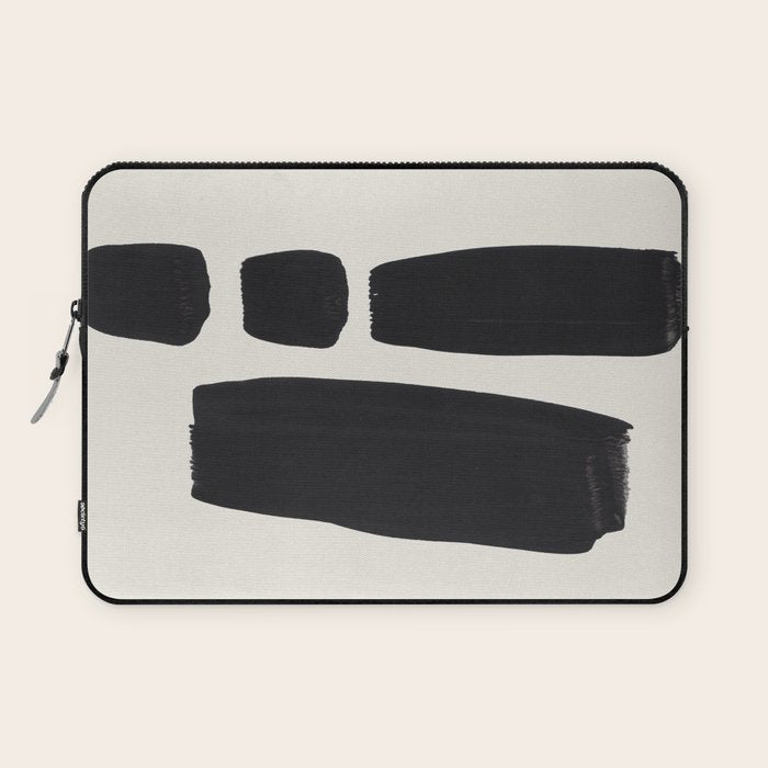Mid Century Modern Minimalist Abstract Art Brush Strokes Black & White Ink Art Square Shapes Laptop Sleeve Gallery Image 1