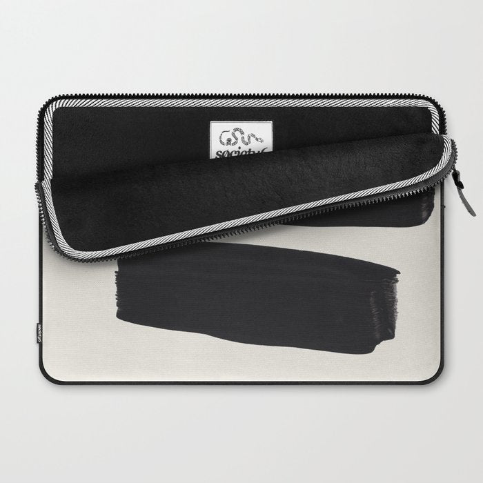 Mid Century Modern Minimalist Abstract Art Brush Strokes Black & White Ink Art Square Shapes Laptop Sleeve Gallery Image 2