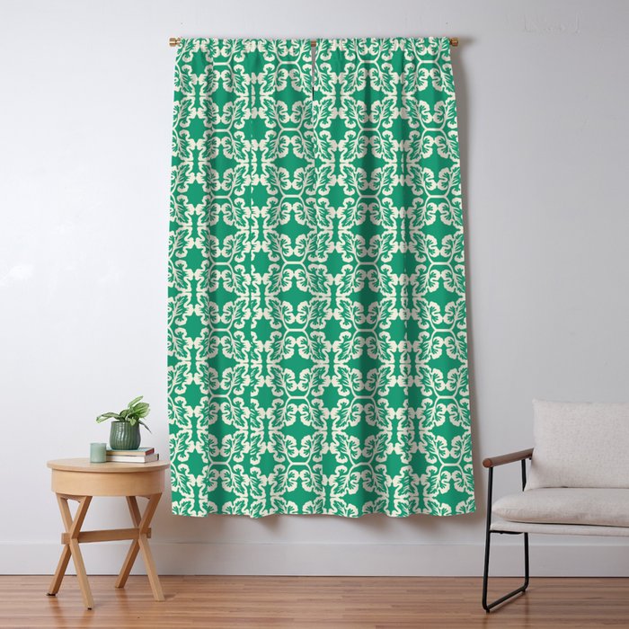 Mint Green Leaf Motif Window Curtain Gallery Image 1