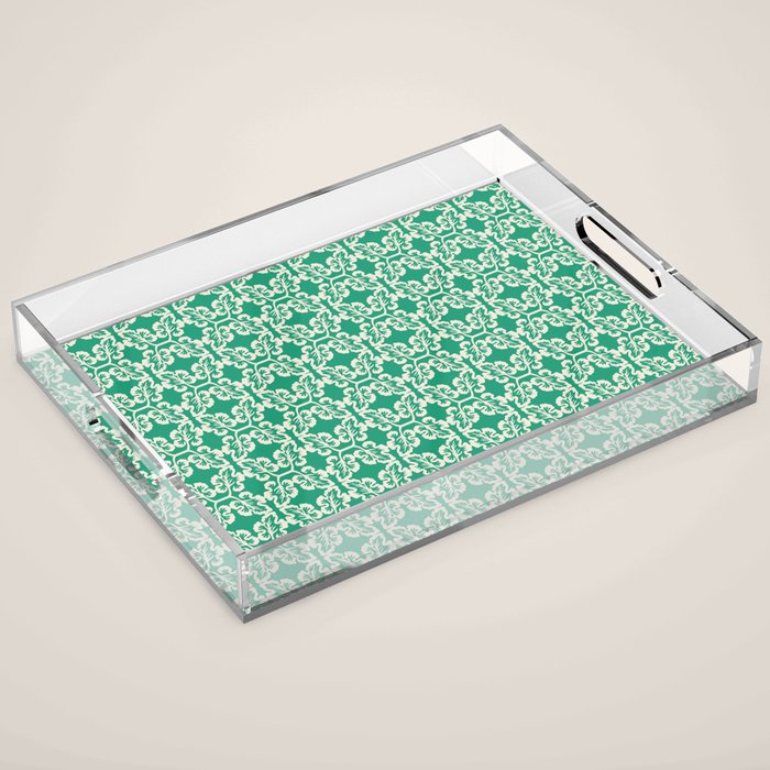 Mint Green Leaf Motif Acrylic Tray Gallery Image 1