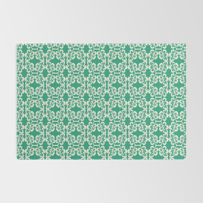Mint Green Leaf Motif Rug Gallery Image 2
