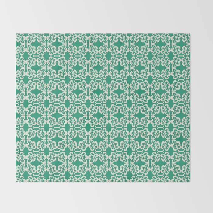 Mint Green Leaf Motif Throw Blanket Gallery Image 2