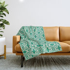 Mint Green Leaf Motif Throw Blanket Gallery Image 1