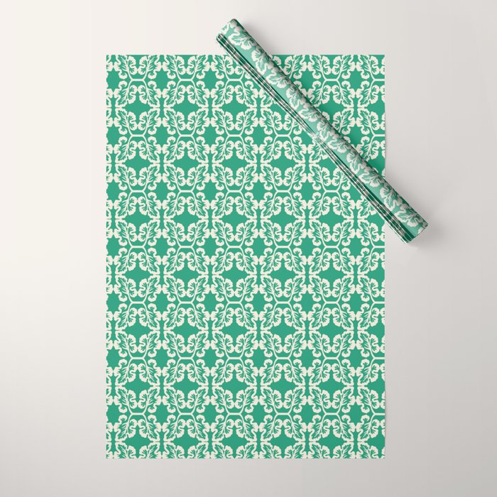 Mint Green Leaf Motif Wrapping Paper Gallery Image 1