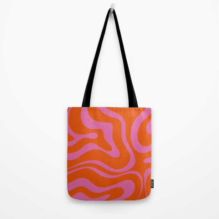 Modern Retro Liquid Swirl Abstract Pattern Square in Red Orange and Hot Pink Tote Bag Gallery Image 2