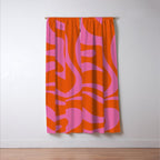 Modern Retro Liquid Swirl Abstract Pattern Square in Red Orange and Hot Pink Window Curtain Gallery Image 3