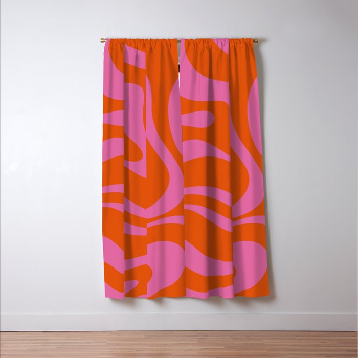 Modern Retro Liquid Swirl Abstract Pattern Square in Red Orange and Hot Pink Window Curtain Gallery Image 3
