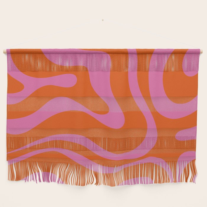 Modern Retro Liquid Swirl Abstract Pattern Square in Red Orange and Hot Pink Wall Hanging Gallery Image 1
