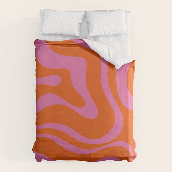 Modern Retro Liquid Swirl Abstract Pattern Square in Red Orange and Hot Pink Duvet Cover Gallery Image 1