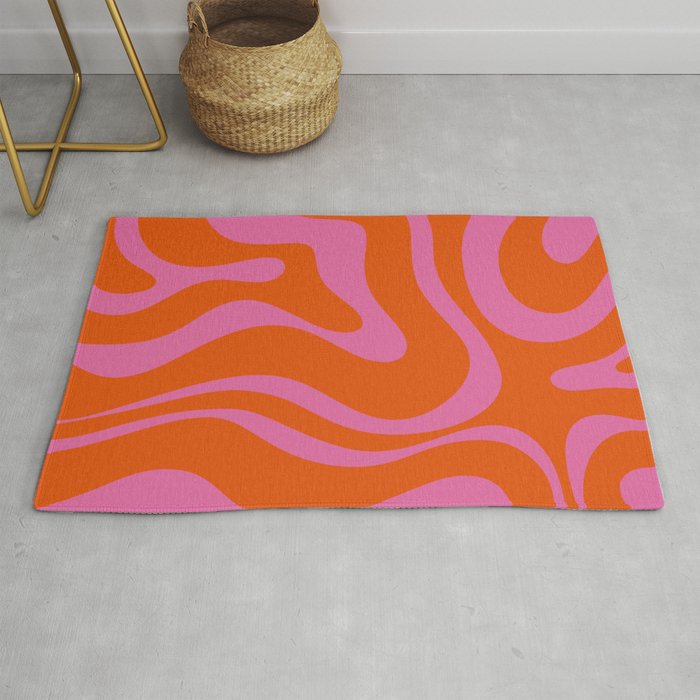 Modern Retro Liquid Swirl Abstract Pattern Square in Red Orange and Hot Pink Rug Gallery Image 1