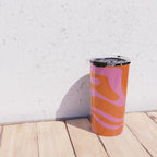 Modern Retro Liquid Swirl Abstract Pattern Square in Red Orange and Hot Pink Travel Mug Gallery Image 4