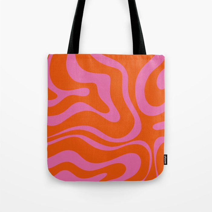 Modern Retro Liquid Swirl Abstract Pattern Square in Red Orange and Hot Pink Tote Bag Gallery Image 1