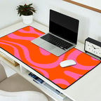 Modern Retro Liquid Swirl Abstract Pattern Square in Red Orange and Hot Pink Desk Mat Gallery Image 2
