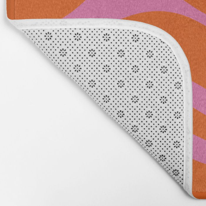 Modern Retro Liquid Swirl Abstract Pattern Square in Red Orange and Hot Pink Bath Mat Gallery Image 2