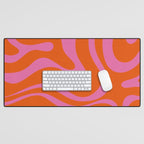 Modern Retro Liquid Swirl Abstract Pattern Square in Red Orange and Hot Pink Desk Mat Gallery Image 1