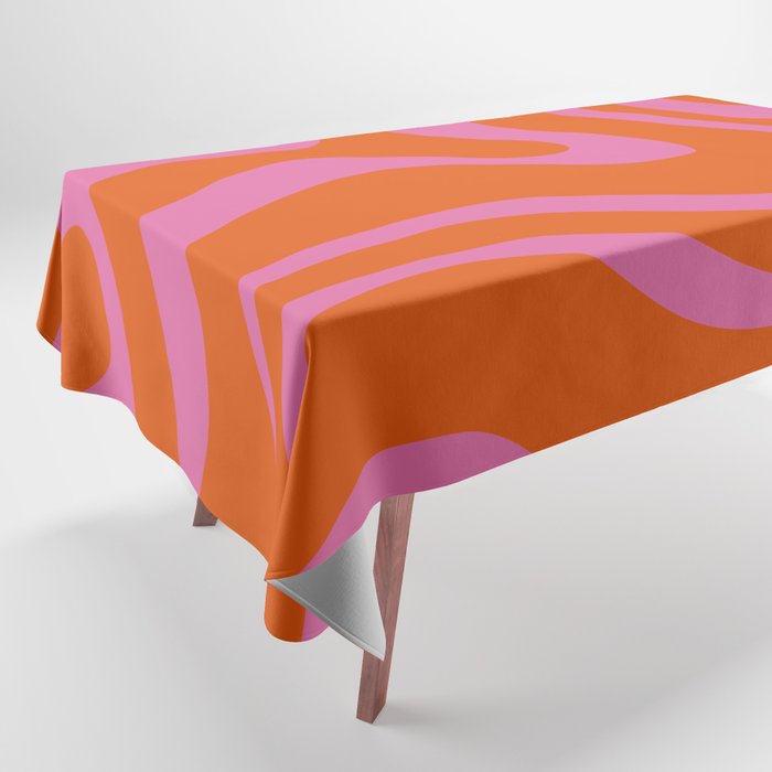 Modern Retro Liquid Swirl Abstract Pattern Square in Red Orange and Hot Pink Tablecloth Gallery Image 1