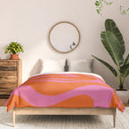 Modern Retro Liquid Swirl Abstract Pattern Square in Red Orange and Hot Pink Comforter Gallery Image 3