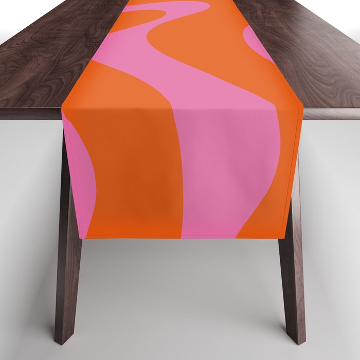 Modern Retro Liquid Swirl Abstract Pattern Square in Red Orange and Hot Pink Table Runner Gallery Image 1