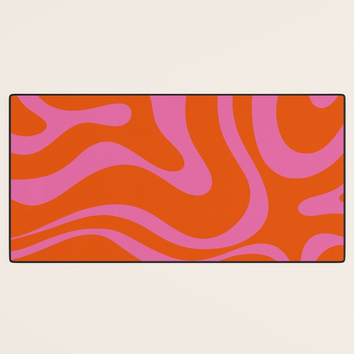 Modern Retro Liquid Swirl Abstract Pattern Square in Red Orange and Hot Pink Desk Mat Gallery Image 3