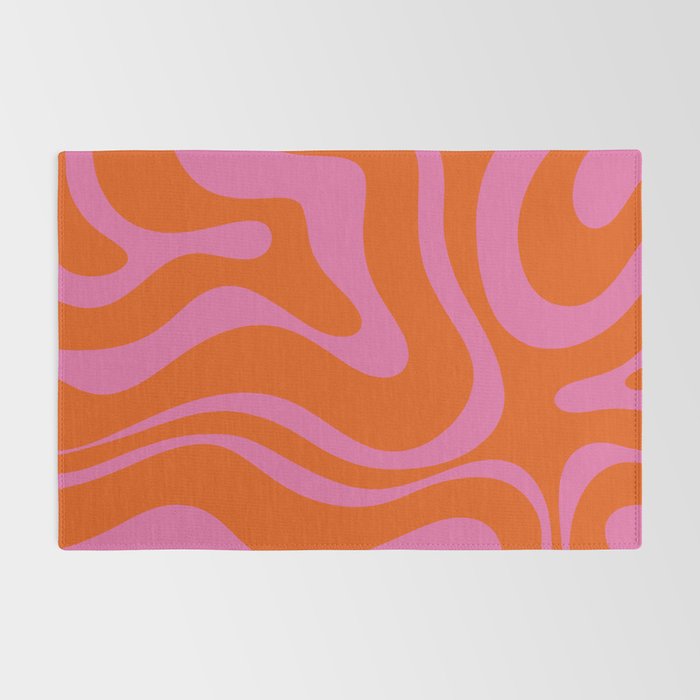 Modern Retro Liquid Swirl Abstract Pattern Square in Red Orange and Hot Pink Rug Gallery Image 2