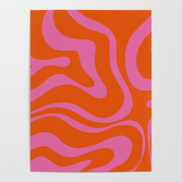 Modern Retro Liquid Swirl Abstract Pattern Square in Red Orange and Hot Pink Poster Gallery Image 4