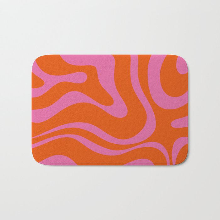 Modern Retro Liquid Swirl Abstract Pattern Square in Red Orange and Hot Pink Bath Mat Gallery Image 1