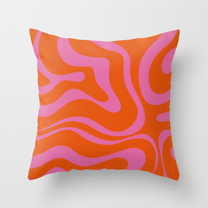 Modern Retro Liquid Swirl Abstract Pattern Square in Red Orange and Hot Pink Throw Pillow Gallery Image 6