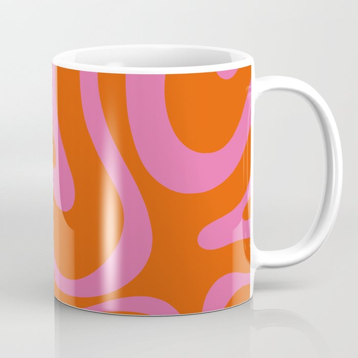 Modern Retro Liquid Swirl Abstract Pattern Square in Red Orange and Hot Pink Coffee Mug Gallery Image 1