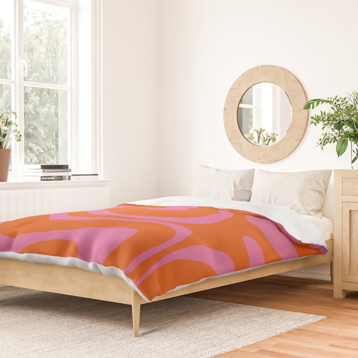 Modern Retro Liquid Swirl Abstract Pattern Square in Red Orange and Hot Pink Duvet Cover Gallery Image 2