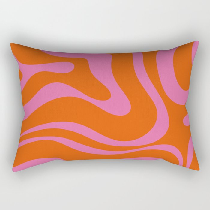 Modern Retro Liquid Swirl Abstract Pattern Square in Red Orange and Hot Pink Rectangular Pillow Gallery Image 2