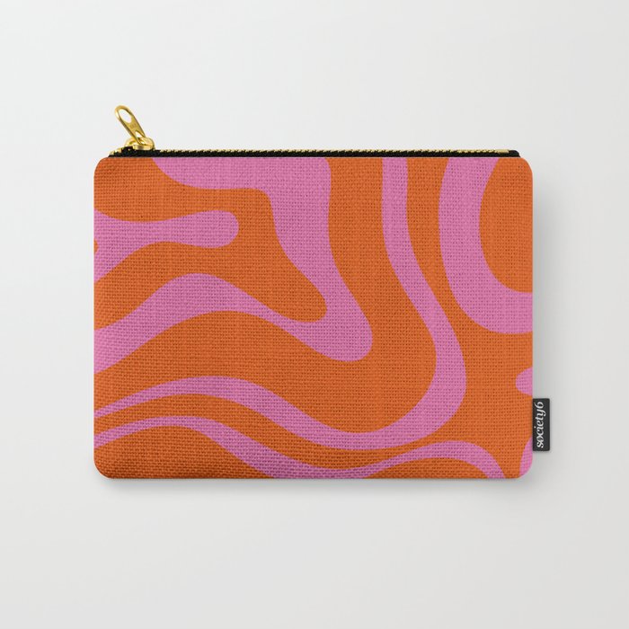 Modern Retro Liquid Swirl Abstract Pattern Square in Red Orange and Hot Pink Carry All Pouch Gallery Image 1