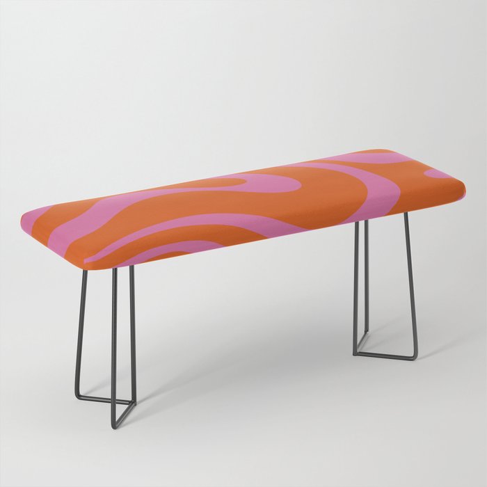 Modern Retro Liquid Swirl Abstract Pattern Square in Red Orange and Hot Pink Bench Gallery Image 1