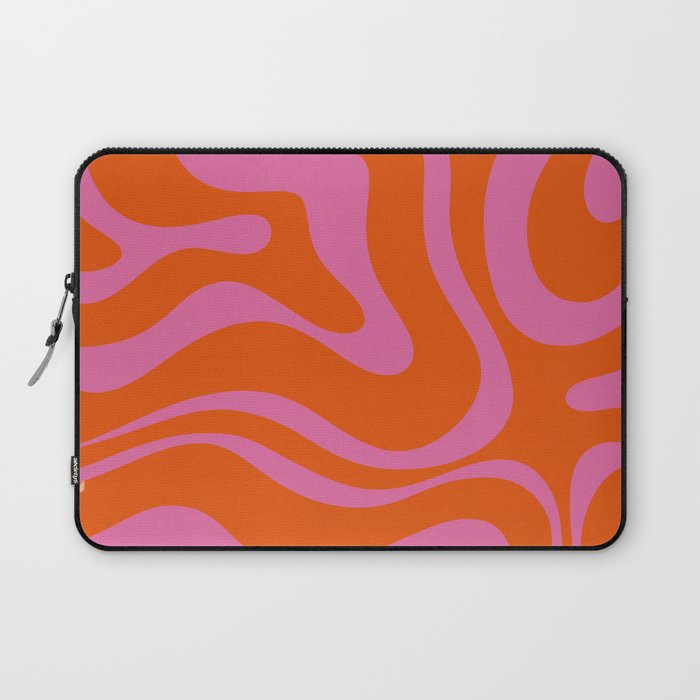 Modern Retro Liquid Swirl Abstract Pattern Square in Red Orange and Hot Pink Laptop Sleeve Gallery Image 1