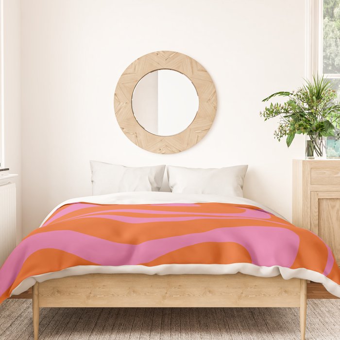 Modern Retro Liquid Swirl Abstract Pattern Square in Red Orange and Hot Pink Duvet Cover Gallery Image 3