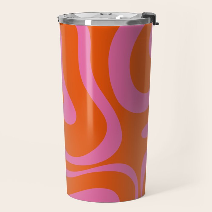 Modern Retro Liquid Swirl Abstract Pattern Square in Red Orange and Hot Pink Travel Mug Gallery Image 2