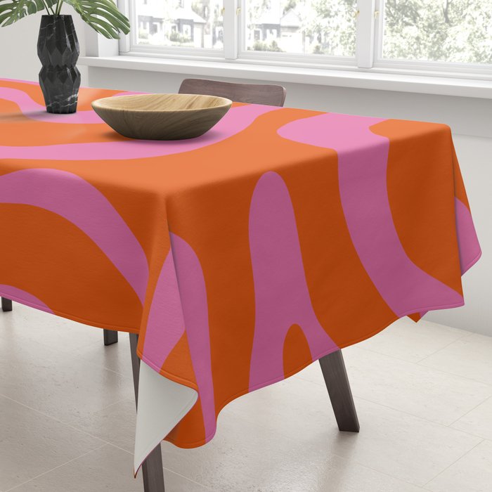 Modern Retro Liquid Swirl Abstract Pattern Square in Red Orange and Hot Pink Tablecloth Gallery Image 3