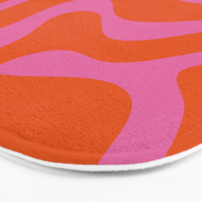 Modern Retro Liquid Swirl Abstract Pattern Square in Red Orange and Hot Pink Bath Mat Gallery Image 3