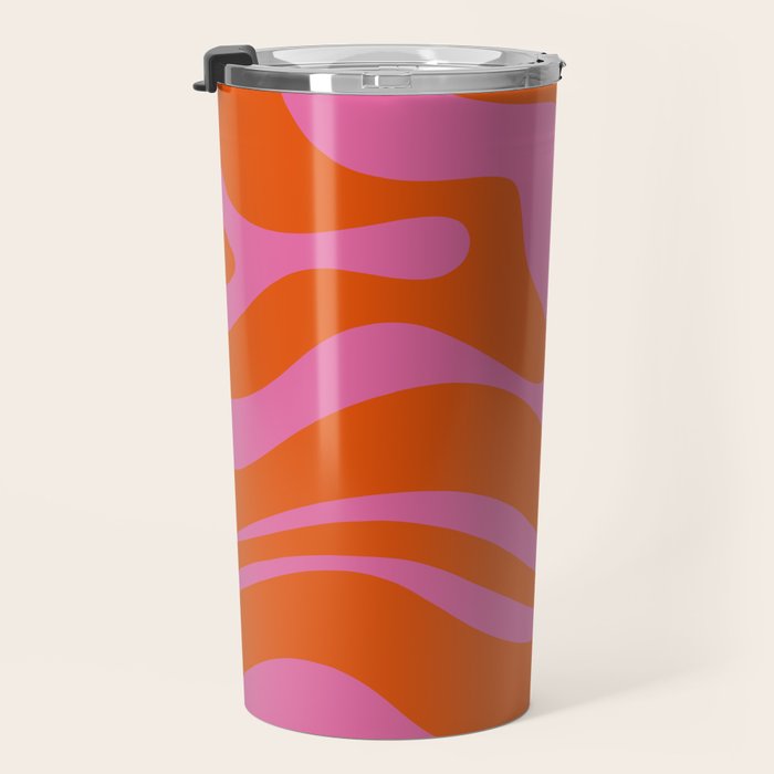 Modern Retro Liquid Swirl Abstract Pattern Square in Red Orange and Hot Pink Travel Mug Gallery Image 3