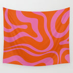 Modern Retro Liquid Swirl Abstract Pattern Square in Red Orange and Hot Pink Wall Tapestry Gallery Image 4
