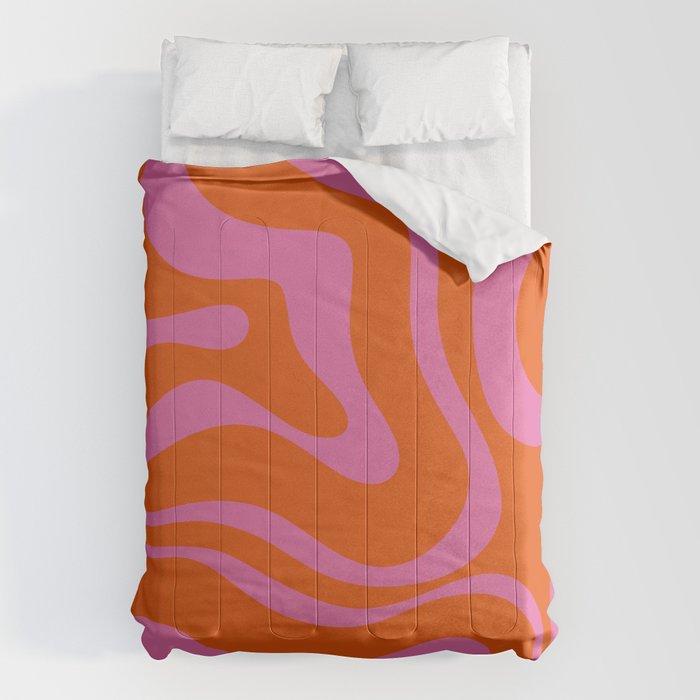 Modern Retro Liquid Swirl Abstract Pattern Square in Red Orange and Hot Pink Comforter Gallery Image 1