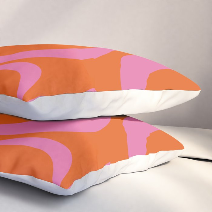 Modern Retro Liquid Swirl Abstract Pattern Square in Red Orange and Hot Pink Pillow Sham Gallery Image 3