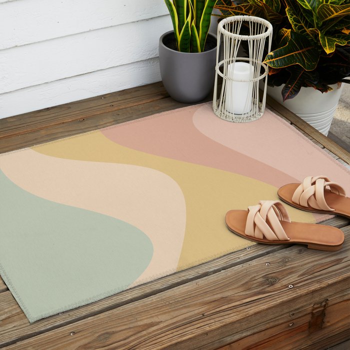 Abstract Color Waves - Neutral Pastel Outdoor Rug Gallery Image 2