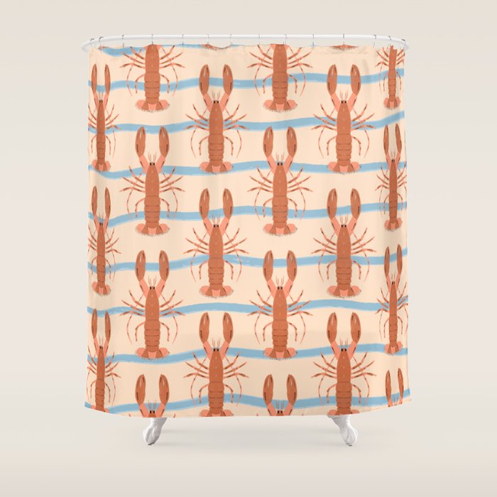 Lobster - Blue Stripes Shower Curtain Gallery Image 1