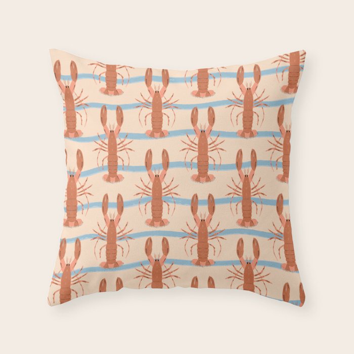 Lobster - Blue Stripes Throw Pillow Gallery Image 1